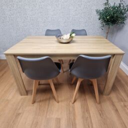 KOSY KOALA Dining Table Set Oak Effect Table With 4 Grey Plastic Chairs Dining Room Furniture - Size: 140 cm x 80 cm - thumbnail 4