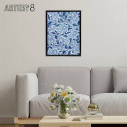 "Artery8 Owen Jones Elegant Ornamental Flower Pattern Framed Canvas Art Print in Blue - Size: W12"" x H16""" - thumbnail 3