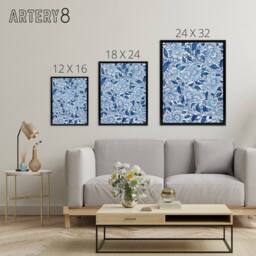 "Artery8 Owen Jones Elegant Ornamental Flower Pattern Framed Canvas Art Print in Blue - Size: W12"" x H16""" - thumbnail 4