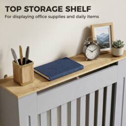 HOMCOM Radiator Cover Wooden Cabinet Vertical Slatted Vent MDF Grey Home - Size: Medium - thumbnail 6