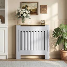 HOMCOM Radiator Cover Wooden Cabinet Vertical Slatted Vent MDF Grey Home - Size: Medium - thumbnail 1