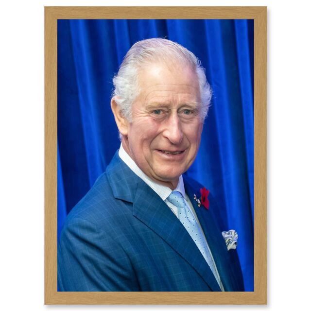 Artery8 King Charles III Third of England Scotland United Kingdom Glasgow Photo Artwork Framed Wall Art Print A4 in Light Oak - image 1