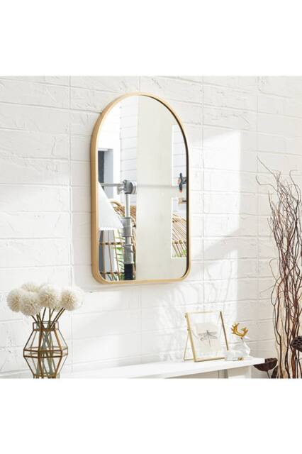 Living and Home Modern Arched Wall Mirror with Aluminum Alloy Frame, 40cm W x 60cm H in Gold - Size: 40 cm W x 60 cm H - image 1