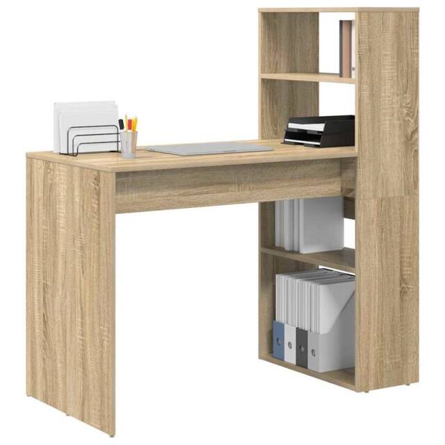 Berkfield Home Modern Desk with Storage Sonoma Oak 113x54x120 cm Engineered Wood in Beige - Size: 113 x 54 x 120 cm - image 1