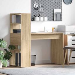 Berkfield Home Modern Desk with Storage Sonoma Oak 113x54x120 cm Engineered Wood in Beige - Size: 113 x 54 x 120 cm - thumbnail 2
