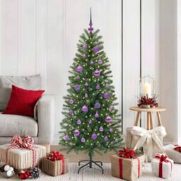Berkfield Home Elegant Artificial Christmas Tree with 150 LEDs Green 150 cm PE a - thumbnail 2
