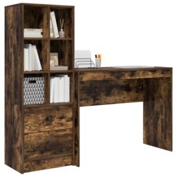 Berkfield Home Desk with Storage Smoked Oak Engineered Wood in Brown - thumbnail 3
