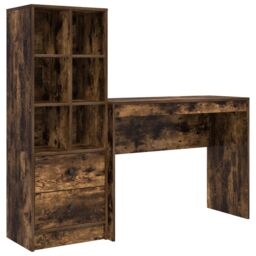 Berkfield Home Desk with Storage Smoked Oak Engineered Wood in Brown - thumbnail 2