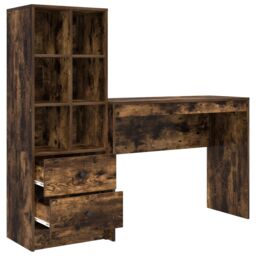 Berkfield Home Desk with Storage Smoked Oak Engineered Wood in Brown - thumbnail 6