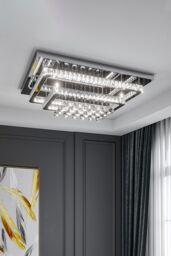 Living and Home Modern Crystal LED Flush Mount Ceiling Light in Silver - thumbnail 2