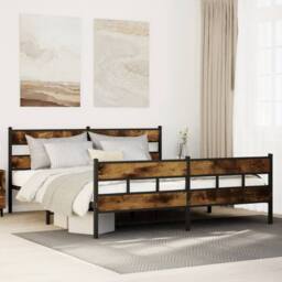 Berkfield Home Metal Bed Frame without Mattress Smoked Oak 200x200 cm in Brown - thumbnail 2