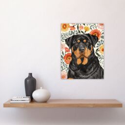 "Artery8 Rottweiler Dog Lover Bright Floral Pet Portrait Wall Art Print - Size: W12"" x H16""" - thumbnail 4