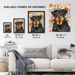 "Artery8 Rottweiler Dog Lover Bright Floral Pet Portrait Wall Art Print - Size: W12"" x H16""" - thumbnail 3