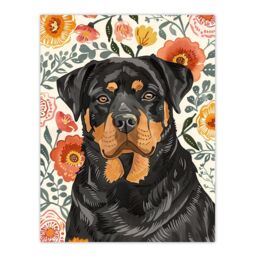 "Artery8 Rottweiler Dog Lover Bright Floral Pet Portrait Wall Art Print - Size: W12"" x H16""" - thumbnail 1