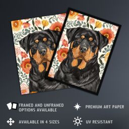 "Artery8 Rottweiler Dog Lover Bright Floral Pet Portrait Wall Art Print - Size: W12"" x H16""" - thumbnail 2