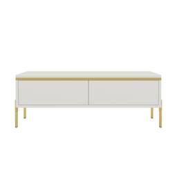 Merax High Gloss Rectangular Coffee Table with Gold Legs & Dual Drawers in White - thumbnail 9