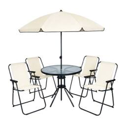 Marco Paul 4 Seater Garden Dining Set with Parasol Cream Patio Table & Chairs - thumbnail 2
