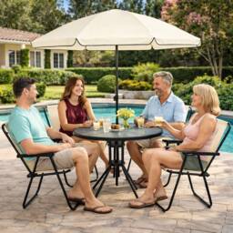 Marco Paul 4 Seater Garden Dining Set with Parasol Cream Patio Table & Chairs - thumbnail 6