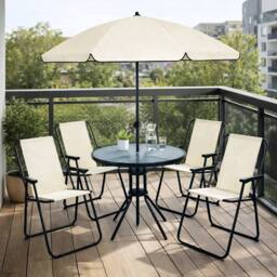 Marco Paul 4 Seater Garden Dining Set with Parasol Cream Patio Table & Chairs - thumbnail 8