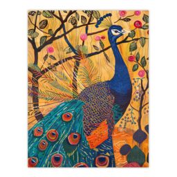 "Artery8 Exotic Peacock in Tree with Roses Artwork Wall Art Print in Yellow - Size: W18"" x H24""" - thumbnail 1