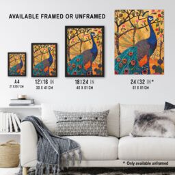 "Artery8 Exotic Peacock in Tree with Roses Artwork Wall Art Print in Yellow - Size: W18"" x H24""" - thumbnail 3