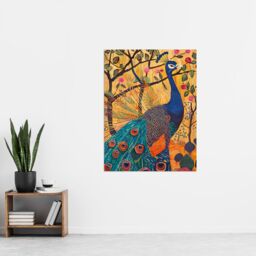 "Artery8 Exotic Peacock in Tree with Roses Artwork Wall Art Print in Yellow - Size: W18"" x H24""" - thumbnail 4