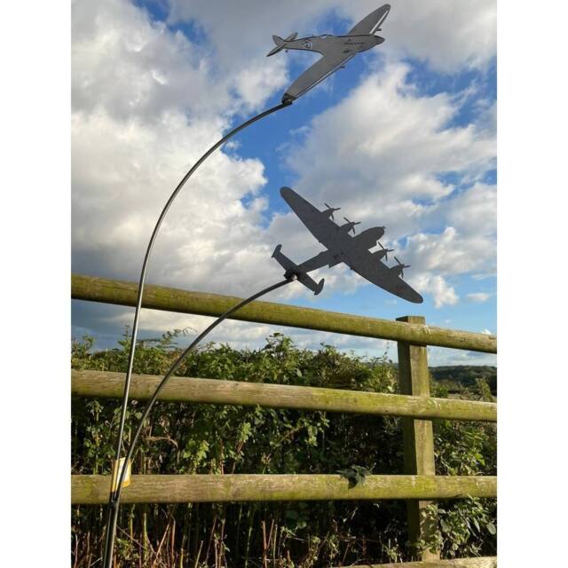 Poppyforge Spitfire & Lancaster Garden Art - Bare Metal/Ready to Rust W37xH133 cm in Black - image 1