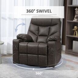 HOMCOM Manual Recliner Chair with Footrest, Cup Holder, Swivel Base in Brown - thumbnail 5