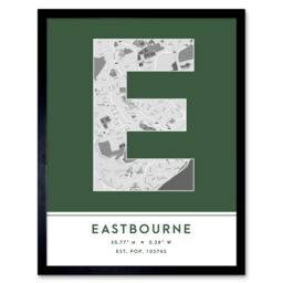 "Wee Blue Coo Wall Art Print Eastbourne England United Kingdom City Map Modern Typography Stylish Letter Framed Word in Green - Size: W12"" x H16""" - thumbnail 1