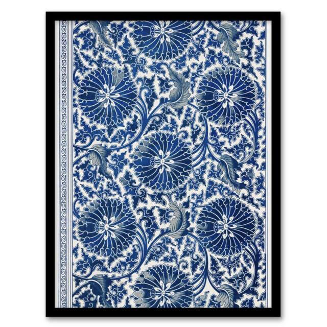 Artery8 Owen Jones Art Nouveau Flower Pattern in Blue Framed Wall Art Print - Size: A4 - image 1