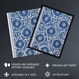 Artery8 Owen Jones Art Nouveau Flower Pattern in Blue Framed Wall Art Print - Size: A4 - thumbnail 2