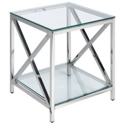 Wyld and Coco Glam Glass Side Table Stainless Steel Frame 45 x 45 cm in Silver - thumbnail 2