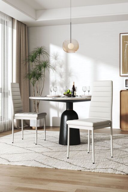 Living and Home 2pcs Armless High Back PU Leather Dining Chairs in White - image 1