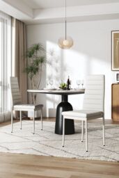 Living and Home 2pcs Armless High Back PU Leather Dining Chairs in White - thumbnail 1