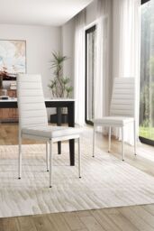 Living and Home 2pcs Armless High Back PU Leather Dining Chairs in White - thumbnail 2
