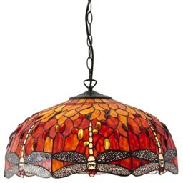Loops Tiffany Glass Hanging Ceiling Pendant Light Orange Dragonfly 3 Lamp Shade i00113 - thumbnail 3