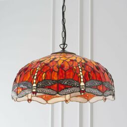 Loops Tiffany Glass Hanging Ceiling Pendant Light Orange Dragonfly 3 Lamp Shade i00113 - thumbnail 4