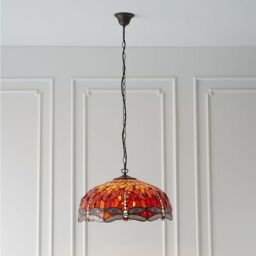 Loops Tiffany Glass Hanging Ceiling Pendant Light Orange Dragonfly 3 Lamp Shade i00113 - thumbnail 5