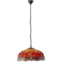 Loops Tiffany Glass Hanging Ceiling Pendant Light Orange Dragonfly 3 Lamp Shade i00113