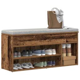 Berkfield Home Shoe Bench Old Wood 102x30.5x45 cm Engineered Wood in Brown - thumbnail 2
