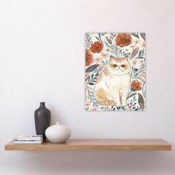 "Artery8 Smiling Exotic Shorthair Cat Floral Watercolour Wall Art Print - Size: W18"" x H24""" - thumbnail 4