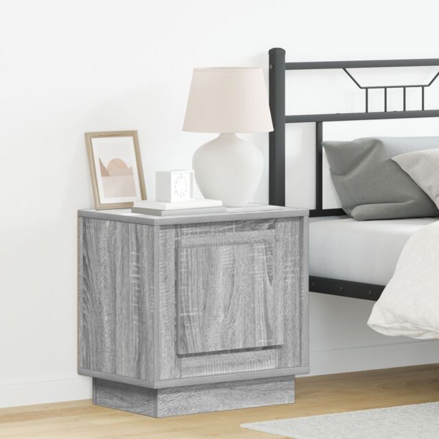 Berkfield Home Bedside Cabinet with LED Lights Grey Sonoma 44x34, 5x45 cm - image 1