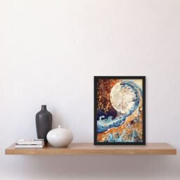 "Artery8 Full Moon Great Ocean Wave Modern Art Gold Framed Art Print in Brown - Size: W12"" x H16""" - thumbnail 4