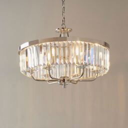 Loops Bright Nickel Ceiling Chandelier Light - Clear Cut Glass 6 Bulb Pendant Fitting in Metallics - thumbnail 3