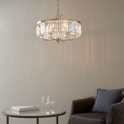 Loops Bright Nickel Ceiling Chandelier Light - Clear Cut Glass 6 Bulb Pendant Fitting in Metallics - thumbnail 4