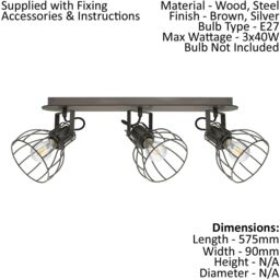 Loops Flush Ceiling Light Colour Brown Silver Shade Silver Steel Bulb E27 3x40W in Metallics - thumbnail 2