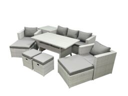 Fimous Rattan Garden Furniture Set Outdoor 9 Seater Patio Dining Sets with Glass Top Dining Table & Side Table Light Grey Mixed - thumbnail 1
