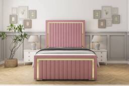"Sloomy Boston Gold Plush Bed Frame With 50"" Upholstered Headboard in Pink - Size: Super King"