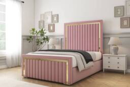 "Sloomy Boston Gold Plush Bed Frame With 50"" Upholstered Headboard in Pink - Size: Super King" - thumbnail 2