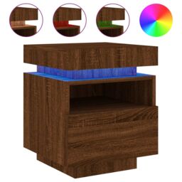 Berkfield Home Bedside Cabinet with LED Lights Brown Oak 40x39x48.5 cm - thumbnail 2